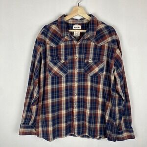 Ariat Mens Retro Fit Plaid Pearl Snap Western Shirt XXL Blue Rust Long Sleeve
